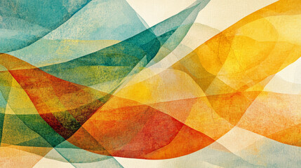 Flowing colorful shapes in warm autumn-inspired tones of orange, green, and yellow forming elegant abstract patterns on a bright textured background

