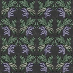 Seamless pattern with delicate lavender and grey anemones on a dark background. Elegant botanical print, perfect for fabric, wallpaper, digital paper, scrapbooking, or home decor
