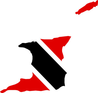 Trinidad and Tobago national flag map with country boundary shape (Web Mercator projection)