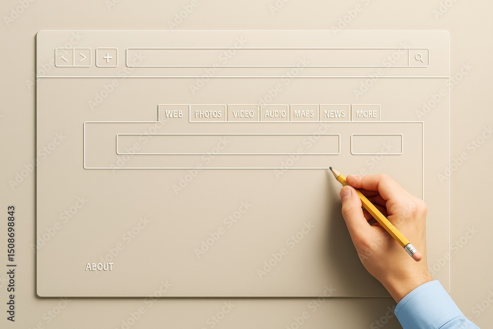 Poster Minimalist browser interface sketch concept with hand drawing on light background for business and creative planning visualization purposes.