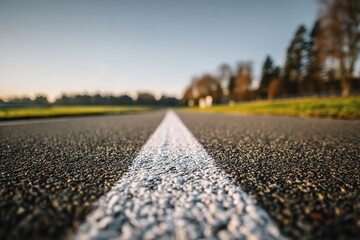 Closeup Road with White Line at Daytime