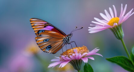 Fototapeta premium Closeup Beautiful Butterfly Sitting On The Flower with Empty Copy Space For Text