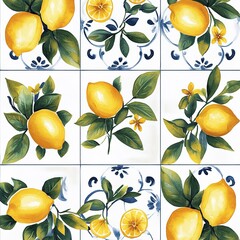 Obraz premium Watercolor Lemon Pattern On Tiles