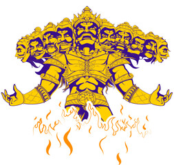 Ravana with ten heads for Navratri festival of India poster for Dussehra