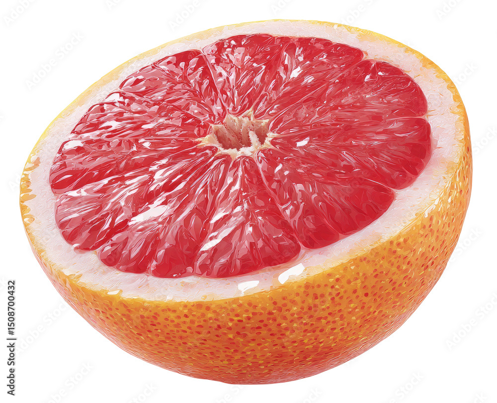 Poster half of a red grapefruit close up on transparent background