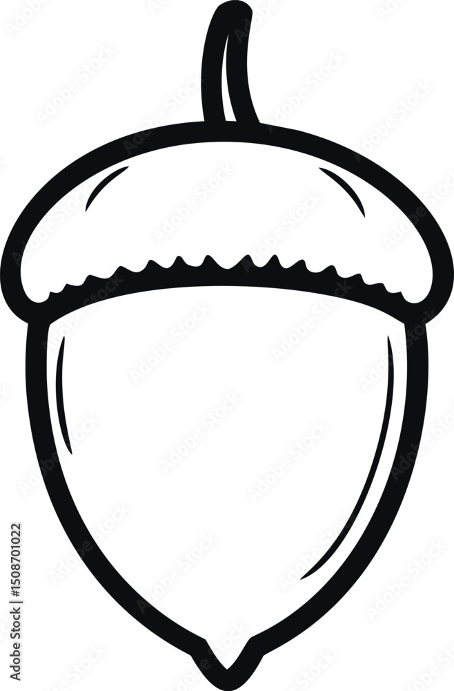 Poster black and white line drawing of a simple acorn with a detailed top. vector illustration
