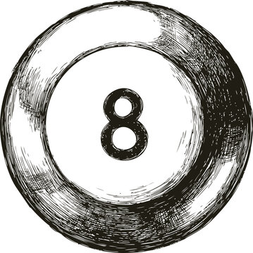 recommend clip art: Monochrome illustration of a billiard ball number eight with detailed textures. Vector illustration