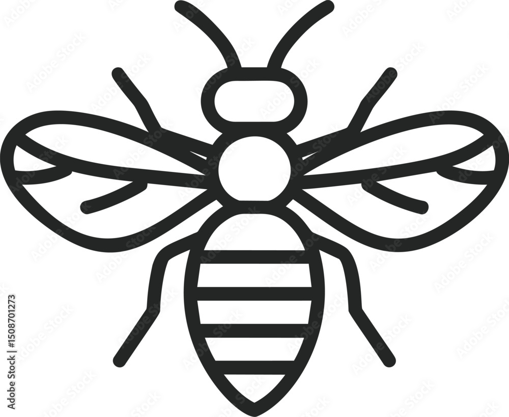 Aufkleber outline of a bee with transparent wings in a simple black line drawing. vector illustration