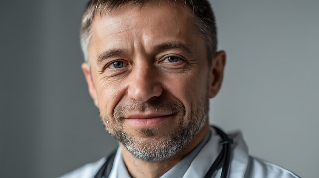 전문적인 중년 남성 의사의 자신감 있는 미소 AI 생성