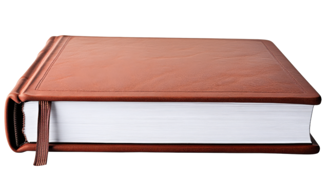 Closed leather bound book with bookmark, cut out transparent
