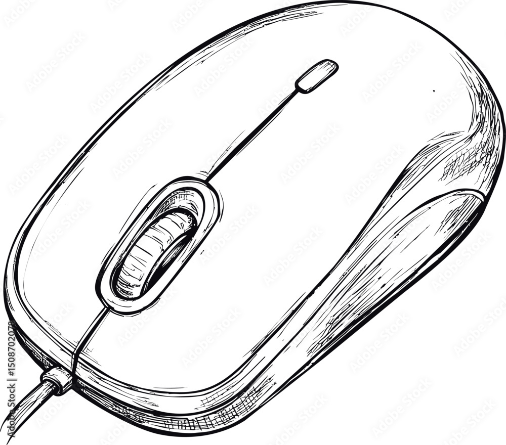 Poster detailed sketch of a computer mouse showcasing artistic design elements. vector illustration
