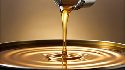 This close-up captures the continuous "anointing oil flow" of a thick, golden "oil" onto a smooth, reflective surface, emphasizing its texture and rich color