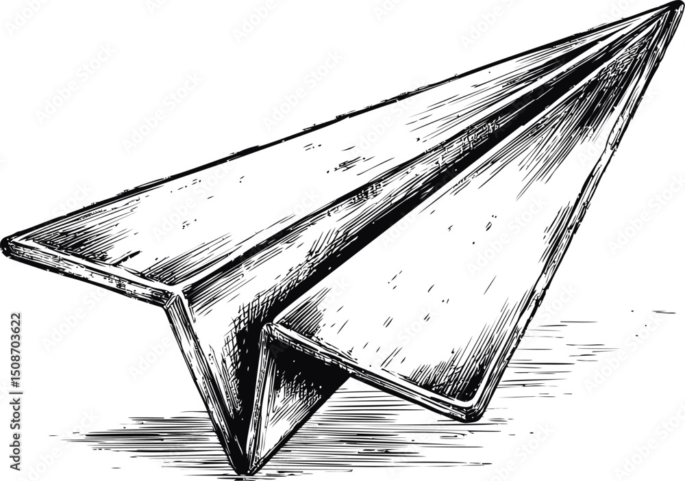 Poster detailed sketch of a paper airplane with shaded textures and dynamic lines. vector illustration