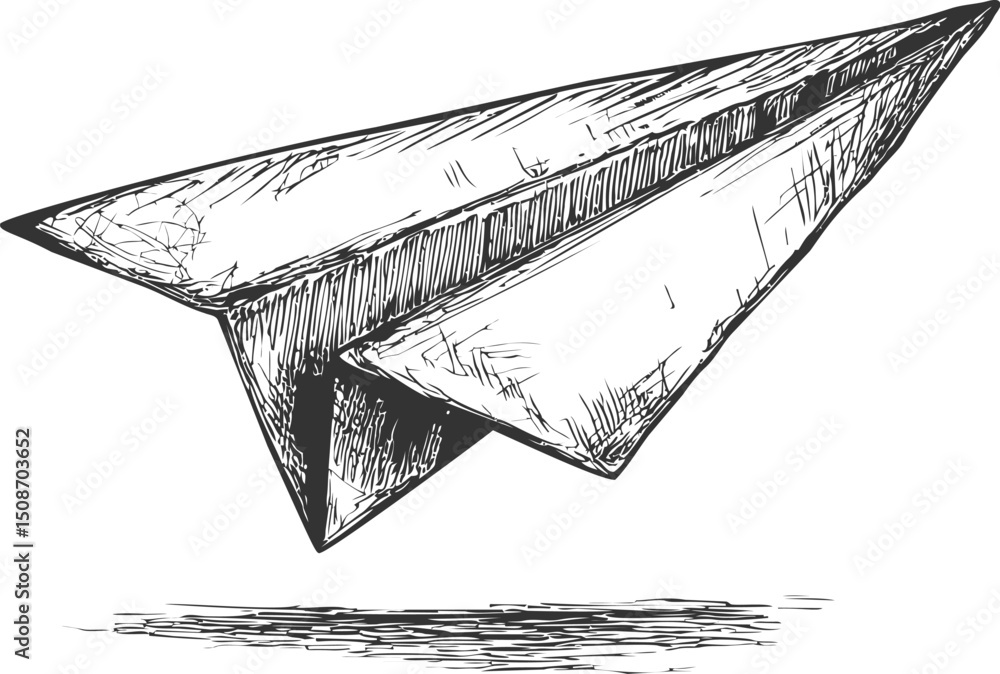 Poster sketch of a paper airplane in black and white illustrating simplicity and flight. vector illustratio