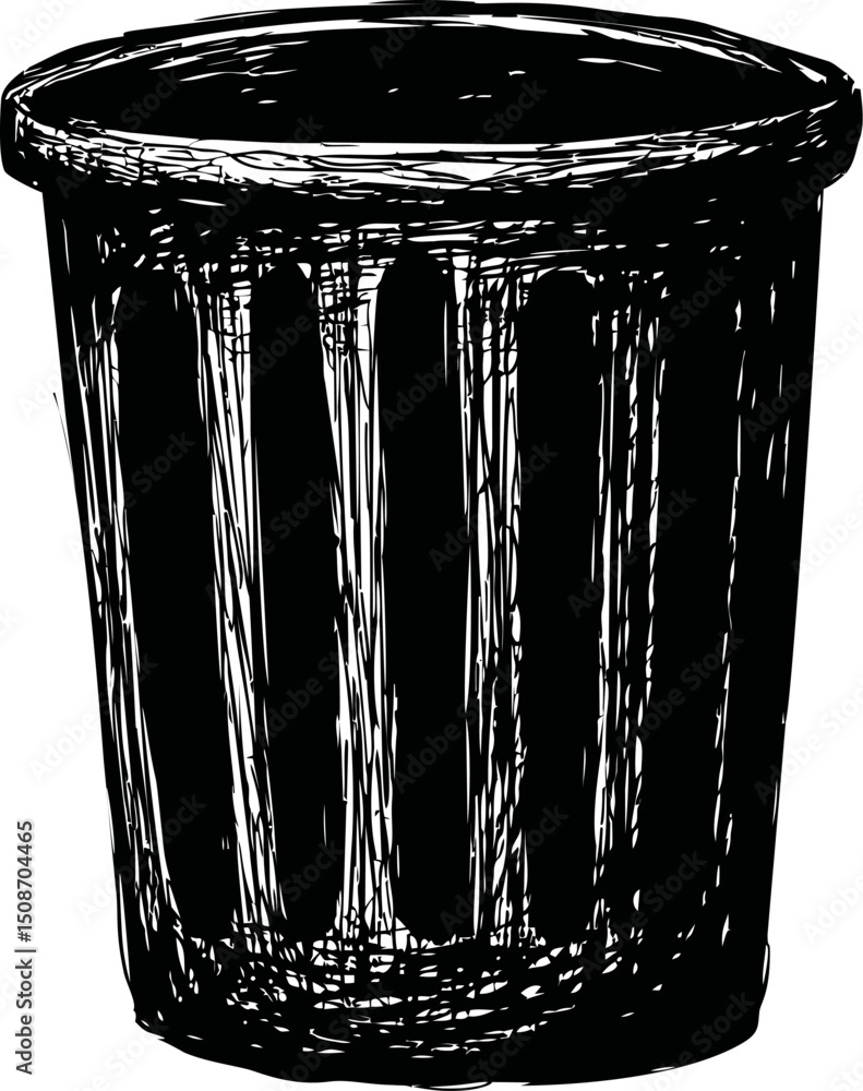 Poster black and white sketch of a trash can with vertical lines. vector illustration