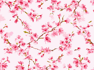 Fototapeta premium cherry blossom, flower, pattern, floral, seamless, vector, illustration, nature, spring, blossom, design, wallpaper, decoration, flowers, pink, cherry, tree, art, leaf, beauty, plant, texture, branch,