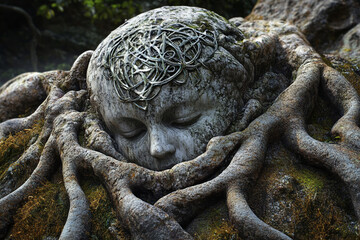 Virtual tree roots clutching energy matrix stone