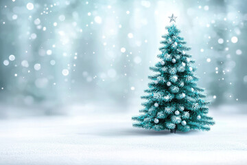Obraz premium Festive celebration with a beautiful christmas tree in a snowy winter wonderland captivating digital art displaying holiday spirit and cheer