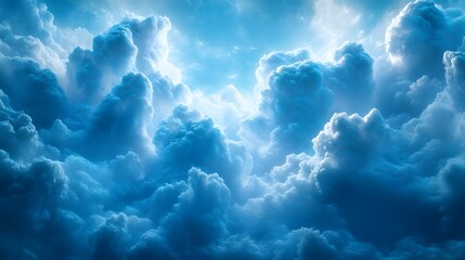 Dynamic Blue Canvas Showcasing a Fluid Cotton Cloud Motif with Subtle Whimsical Patterns and a Harmonious Blend of Modern, Serene Tones