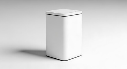 Minimalist Modern White Rectangular Trash Bin With Rounded Corners On Plain Background.