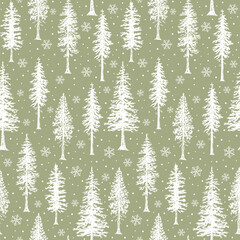 Seamless Winter Christmas Tree For Gift Wrap And Fabric Print