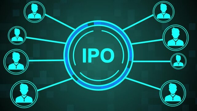 Businessman presses button ipo initial public offering icon. business quality animation . team work business animation .