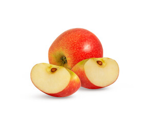 Two apple slices and a red apple isolated.