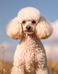 beautiful detailed close up image of a poodle dog looking at camera