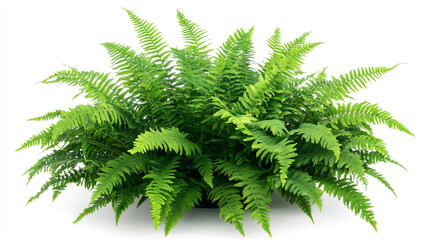 Vibrant green fern plant with lush, healthy foliage isolated on a clean white background