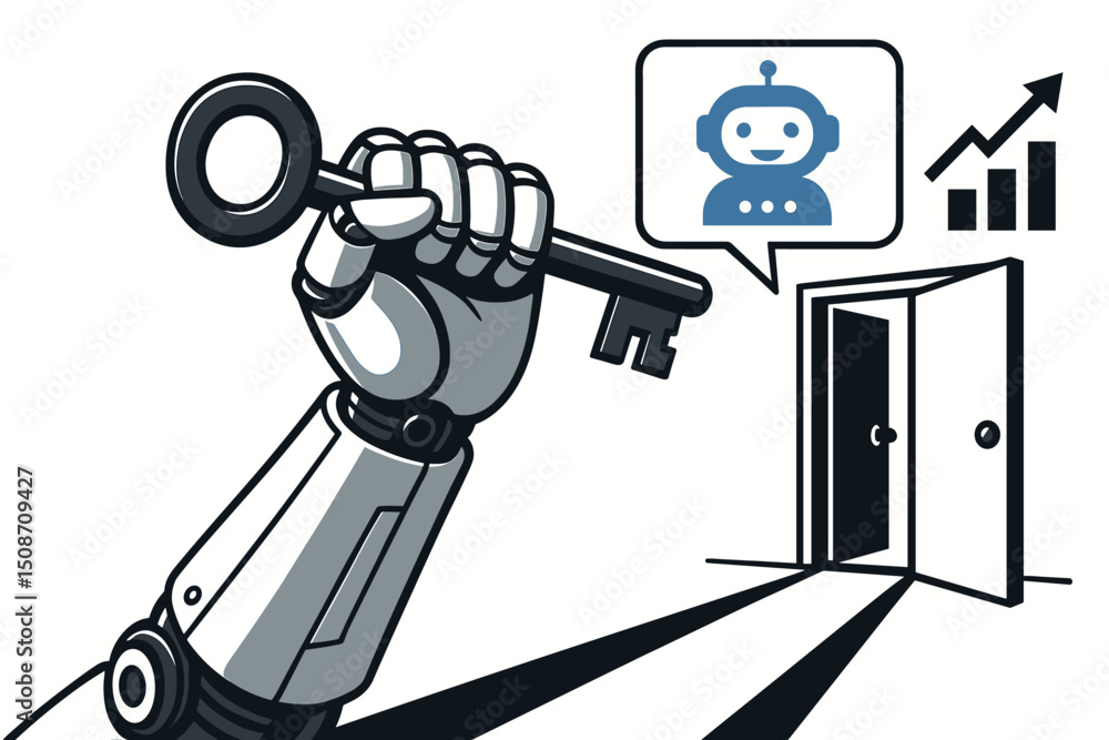 Aufkleber robot hand uses an ai chatbot key to unlock a door symbolizing business growth potential and future 