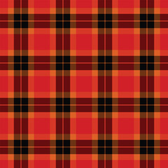 Warm plaid pattern in fiery reds and oranges, intersected by black lines. Evokes comfort, heritage, and autumn vibes. Ideal for backgrounds, textiles, and designs.