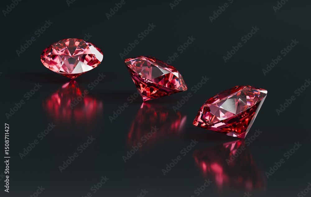 Poster ruby gem diamond group placed on dark background 3d rendering soft focus
