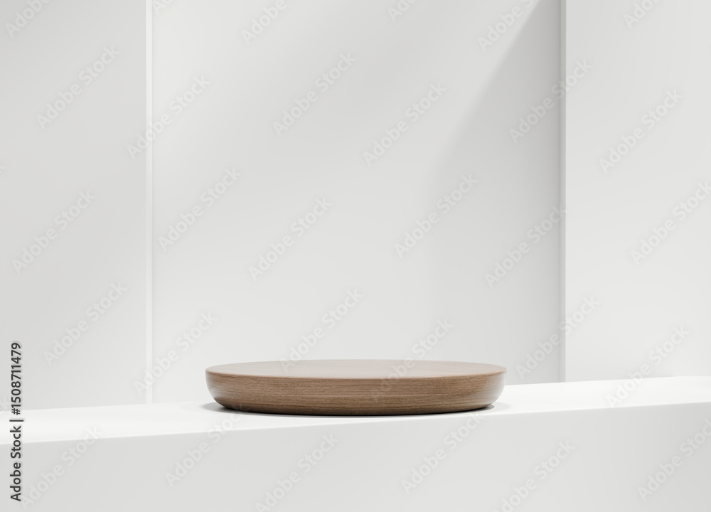 Poster minimal modern wood podium platform for product display showcase 3d rendering