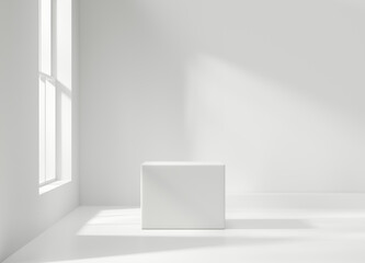 Minimal Modern White Podium Platform For Product Display Showcase 3D Rendering With Window	
