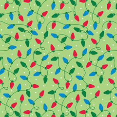 Seamless Christmas Light Bulbs For Gift Wrap And Fabric Print On Green Background