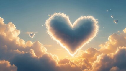 Fototapeta premium Heart-Shaped Cloud Illuminated by Sunset Light in Romantic Sky Above Clouds