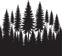 Fototapeta premium Evergreen trees forest vector, pine tree forest silhouette