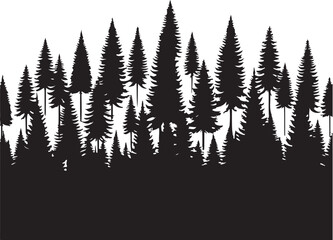 Fototapeta premium Evergreen trees forest vector, pine tree forest silhouette