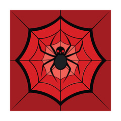 Illustration of a red spider web with a black spider for halloween decorations