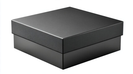 Naklejka premium A sleek, minimalist dark gray square box with subtle horizontal line texture rests elegantly on a white surface, ideal for product packaging or luxurious gifts.