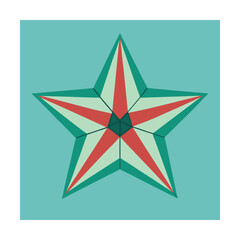 Geometric star illustration with retro colors isolated on a turquoise background