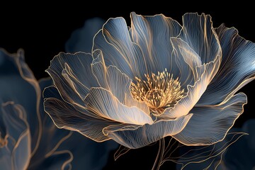 Ethereal Flower Outline Illuminated by Soft Golden Lines in a Dark Background Generative AI