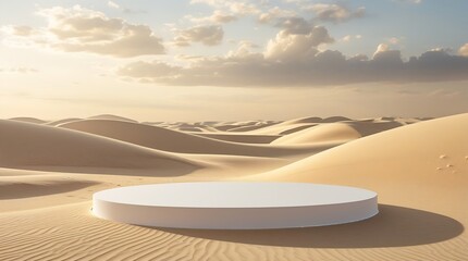 Elegant White Podium in Serene Desert Landscape