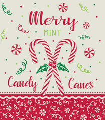 Isolated Art For Christmas Greetings Card And Banner With Candy Cane
