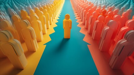 Standout Figure Surrounded by Colorful Crowd in a Unique Perspective