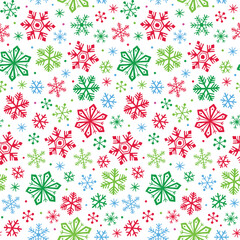 Seamless Christmas Fun Snowflakes On White Background For Gift Wrap, Paper And Fabric Print