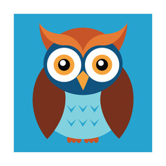Cute cartoon owl vector illustration with bright colors on a light blue background