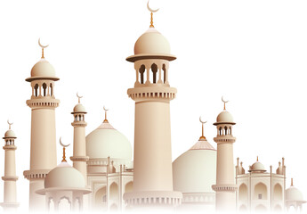 Ramadan Kareem (Generous Ramadan) greetings with mosque for Islam religious festival Eid