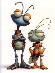 익살스럽고 빈정대는 두 곤충 캐릭터 AI 생성