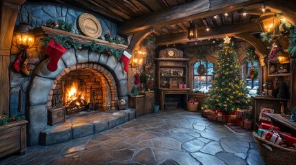 Cozy Christmas fireplace room
